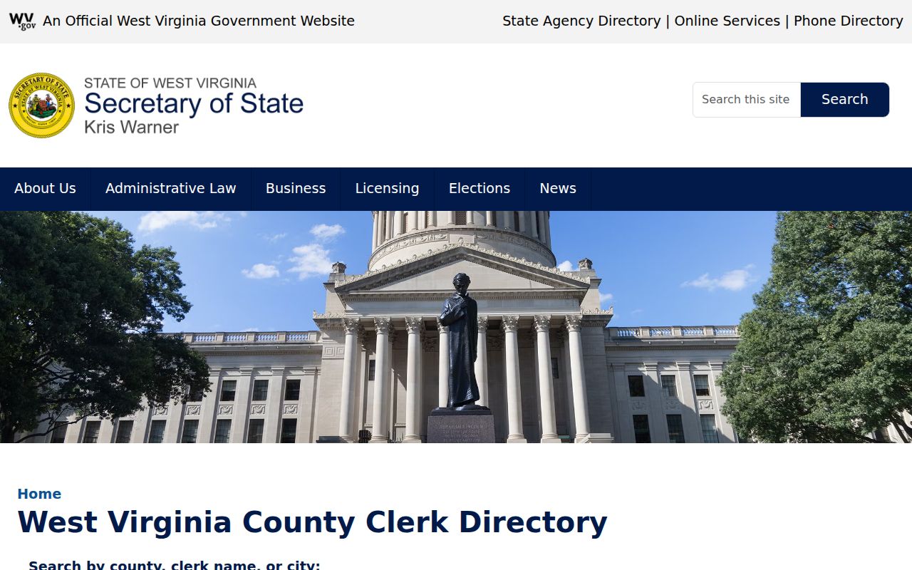 West Virginia county clerk directory contact row for Roane County