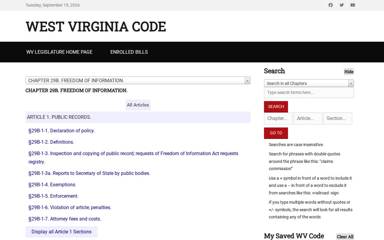 West Virginia FOIA five-day response and copy-cost rule for Roane County record requests