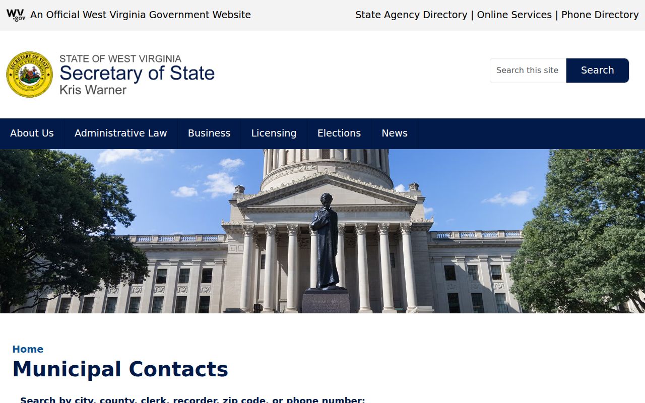 West Virginia municipal contacts directory listing Reedy town contact records