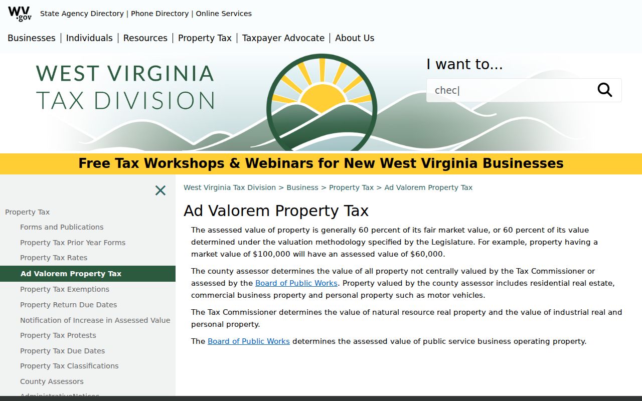 West Virginia 60 percent assessed value rule for Roane County property records
