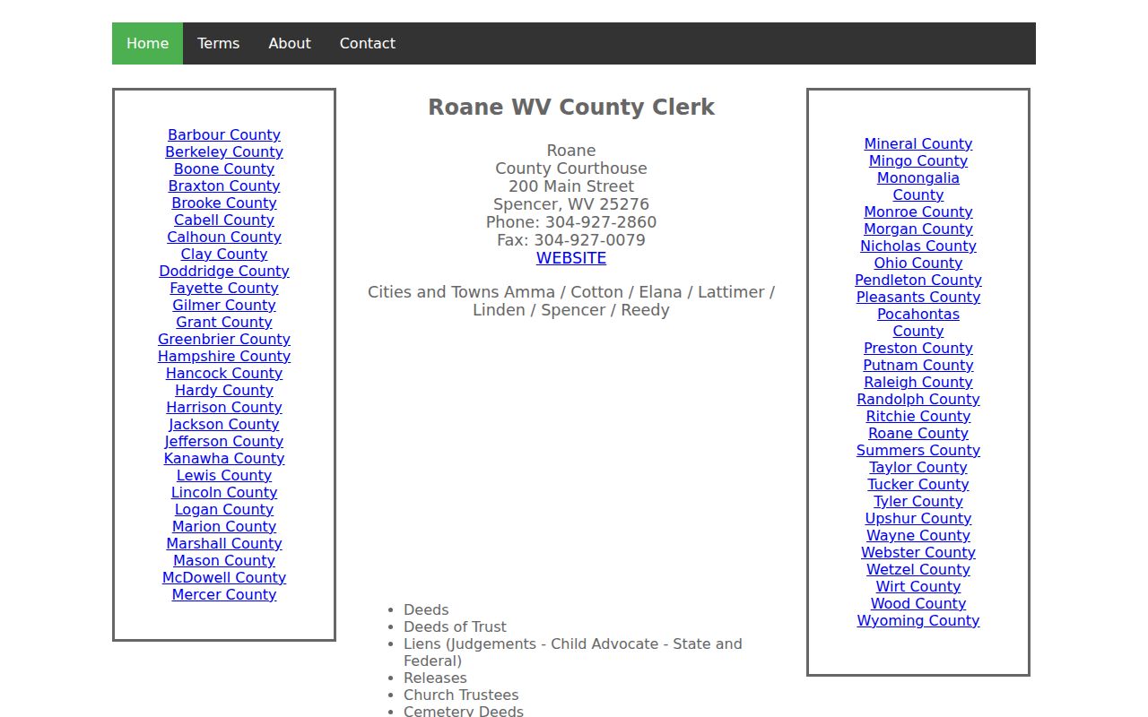 Roane County deed records category list and clerk contact