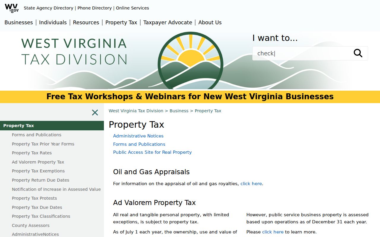 West Virginia property tax page for appeals, exemptions, rulings, and bills used by Roane County taxpayers